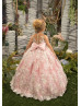 Ivory Lace Pink Tulle Floor Length Flower Girl Dress